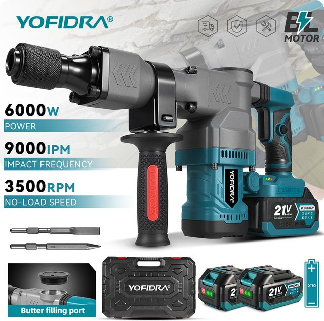 YOFIDRA Bürstenloser Elektrischer Abbruchhammer mit 6000W und 9000IPM für Makita 18-21V Akku - Bild 1