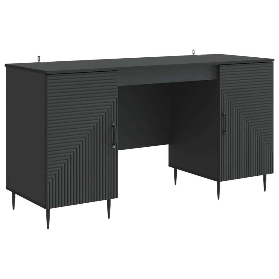 vidaXL Schreibtisch mit Regal in Schwarz, Retro-Design aus Holzwerkstoff und Metall, B/T/H: 142,5 x 50 x 75 cm - Bild 2