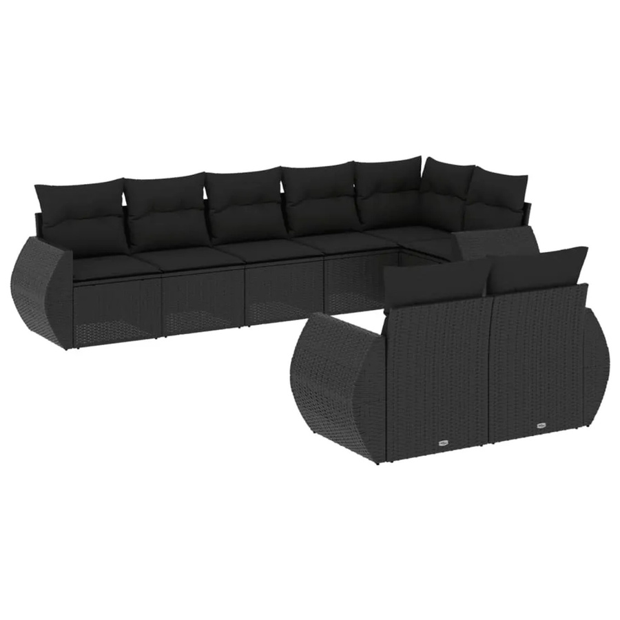 vidaXL 8-tlg Garten-Sofagarnitur in L-Form aus Poly-Rattan und pulverbeschichtetem Stahl in Schwarz mit Sitzkissen und Rückenkissen - Bild 2