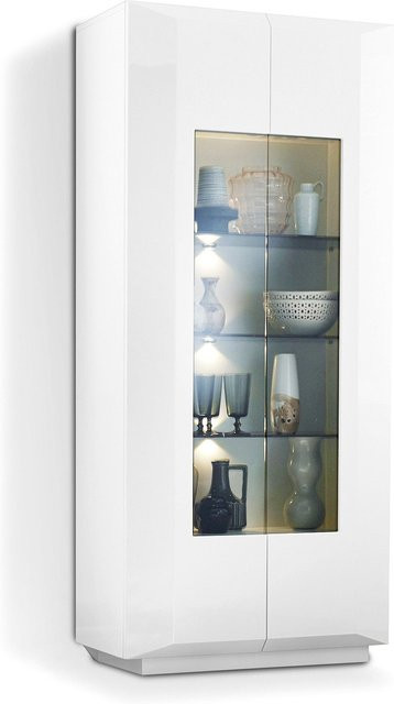 Vitrine MONDO PRISMA MEDIA in Weiß mit Glastüren und integrierter Beleuchtung, B/T/H: 200 x 46 x 90 cm - Bild 1