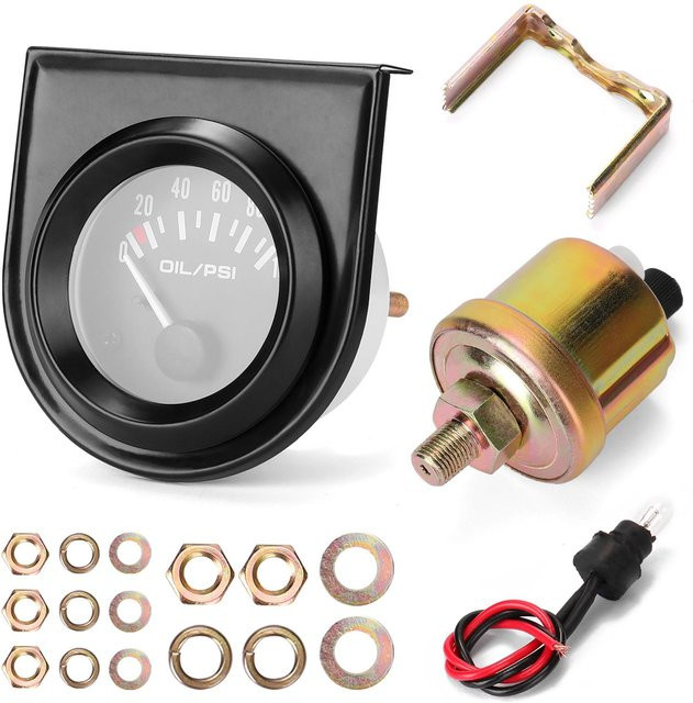 VehicleKit Kfz-Öldruckmesser in Schwarz, 52 mm Durchmesser, Messbereich 0–100 PSI - Bild 1