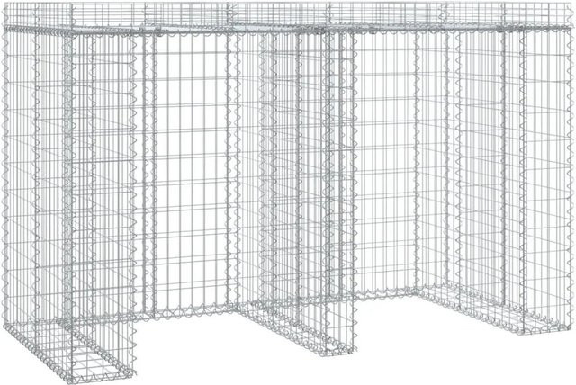 DELUKE 2er Gabionen Mülltonnenbox ESOL mit Dach aus verzinktem Eisen, Farbe: Silber, B/T/H: 120 x 192 x 91 cm - Bild 1