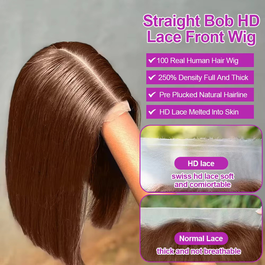 HJ WEAVE BEAUTY Bob-Perücke, 16 Zoll, 100 % Echthaar, schokoladenbraun, Damen - Bild 4