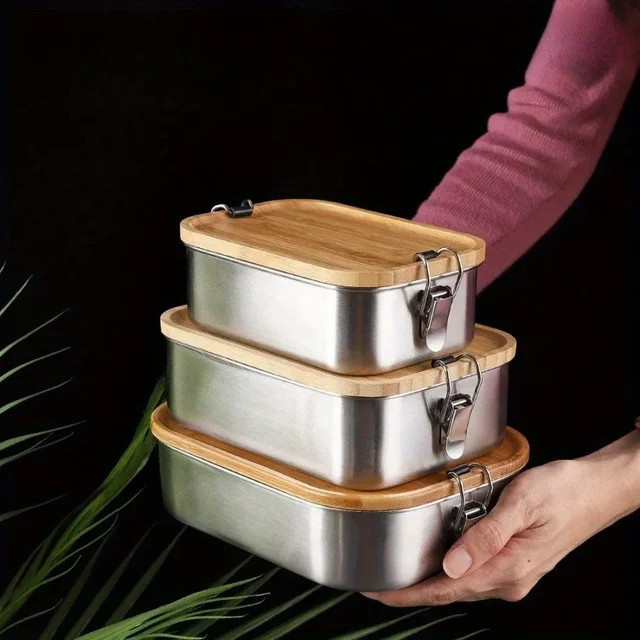 BAIJL Lunchbox aus Edelstahl 304 mit Bambusdeckel in Silber im japanischen Stil - Bild 1