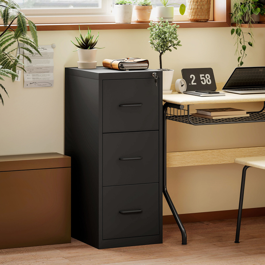 Aosom HOMCOM Aktenschrank aus Metall mit 3 Schubladen und verstellbarer Kleiderstange in Schwarz, B/T/H: 36,5 x 46,2 x 99 cm - Bild 2