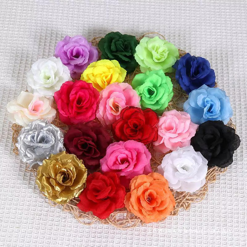 Wusmart 10 Stück künstliche Rosenblütenköpfe aus Textil in Pink und Multicolour, Durchmesser: 8 cm, Dekoration für Hochzeit und Party - Bild 2