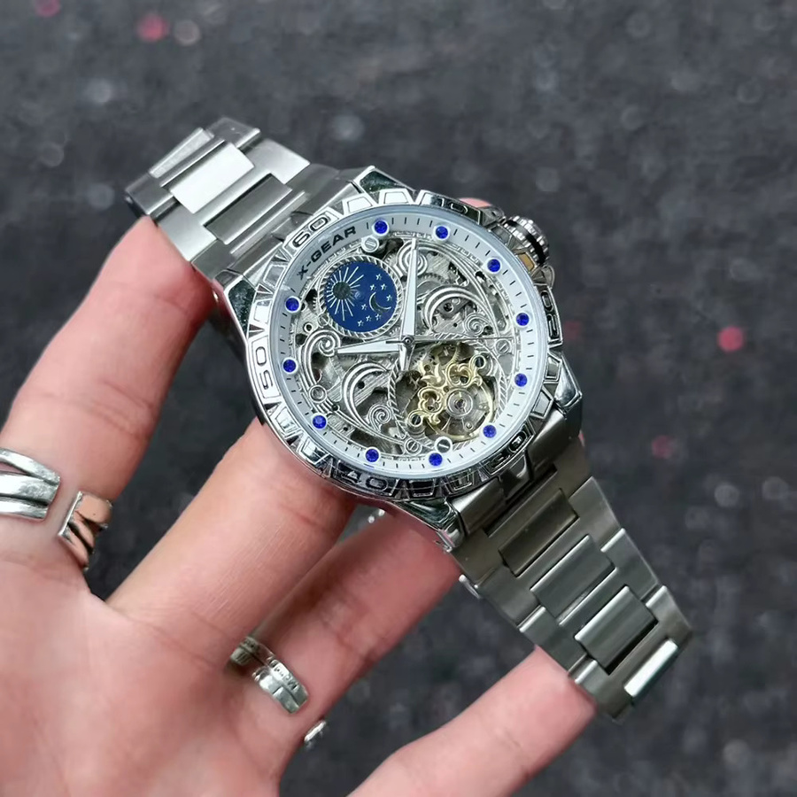 X-GEAR Armbanduhr Automatik, Edelstahl, Silber, Mondphase, Herren - Bild 5