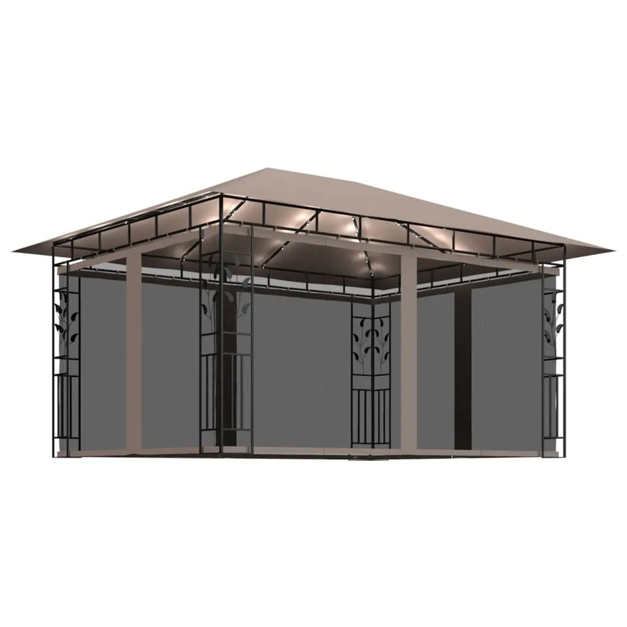 vidaXL Pavillon mit Moskitonetz und LED-Lichterkette in Taupe, B/T/H: 400 x 300 x 273 cm - Bild 2