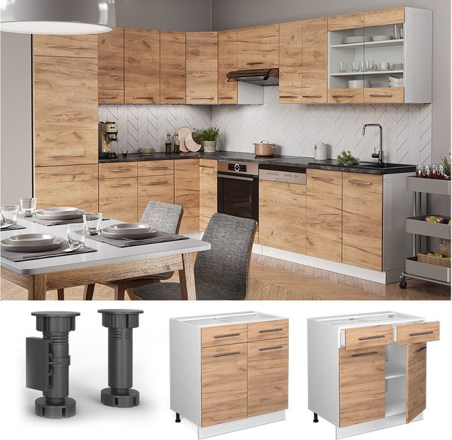 Vicco Küchenschrank Fame-Line Schubunterschrank in Weiß und Eiche mit Drehtür, Schublade und Einlegeboden, Breite: 80 cm - Bild 1