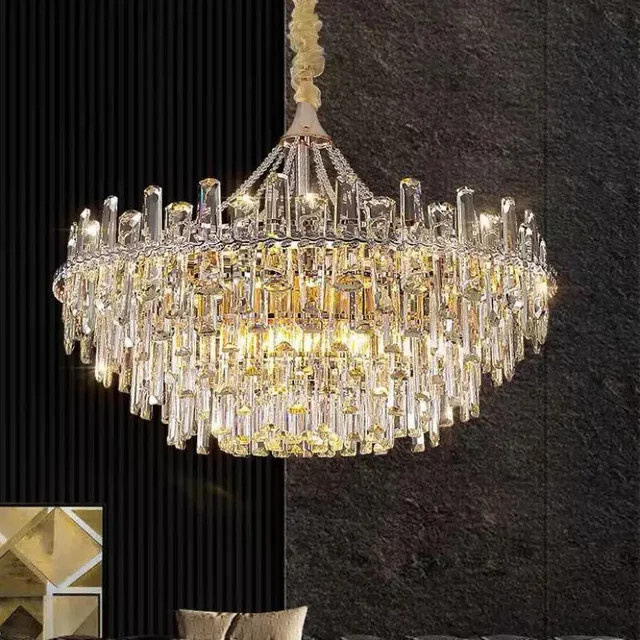 TAONUANSHU Moderne LED-Pendelleuchte aus Kristall in Gold/Messing und Transparent mit E14 Fassung für Wohnzimmer und Esszimmer - Bild 1