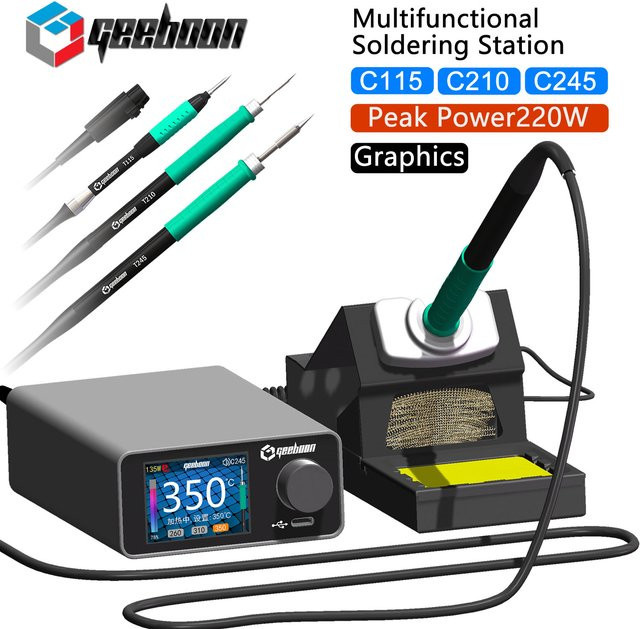 GEEBOON TC22 Lötstation 220W mit Farb-Curve-Display, kompatibel mit 115/210/245/T12 Lötspitzen, Schwarz - Bild 1