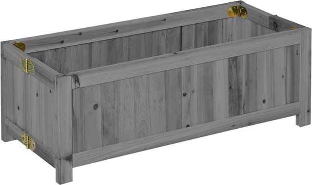 Aosom Outsunny Klappbarer Pflanzkübel auf Beinen aus vorgeöltem Fichtenholz in Holzlatten-Optik, Farbe Grau, B/T/H: 70 x 30 x 25 cm - Bild 1