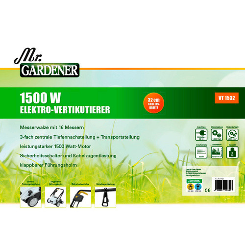 Mr. GARDENER Vertikutierer VT 1532 mit 1500 W und 4-fach zentraler Höhenverstellung - Bild 2