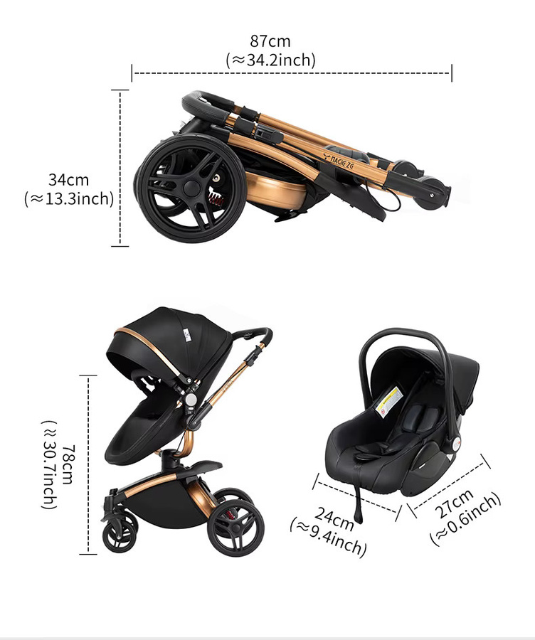 Prokoke 3-in-1 Kinderwagen für Neugeborene, leichter klappbarer Reisekinderwagen mit umkehrbarem Sitz in Orange und Schwarz - Bild 5