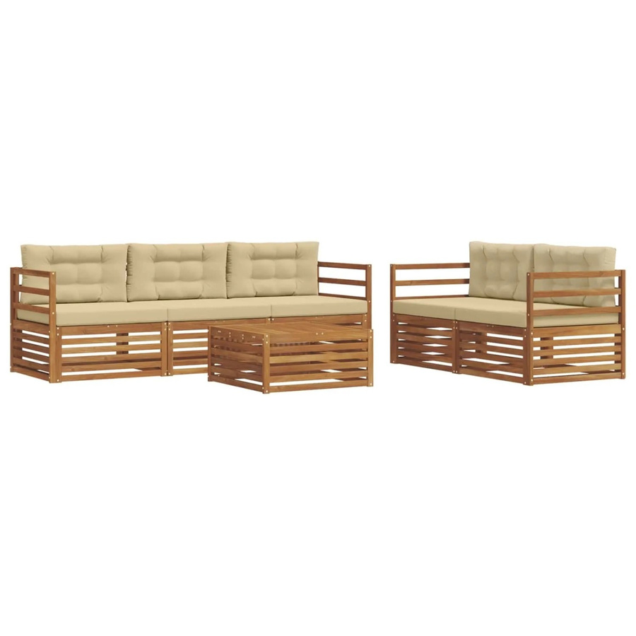 vidaXL Outdoor-Sofagarnitur aus Akazienholz mit Kissen, 6-teilig, Natur und Beige - Bild 2