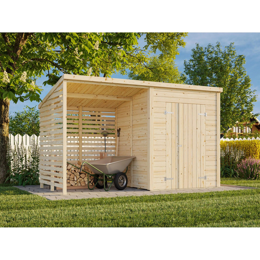 Palmako Gerätehaus Leif aus Fichtenholz in Braun mit Pultdach und Vordach, B/T/H: 370 x 170 x 228 cm - Bild 2