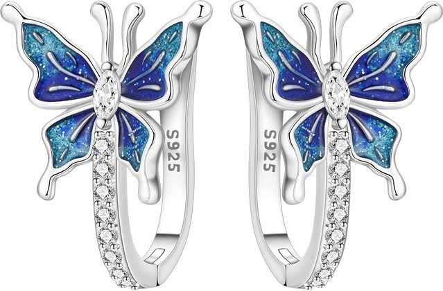 PANPOKI Creolen, 925 Silber, blaue Schmetterling, Zirkonia, Damen - Bild 1