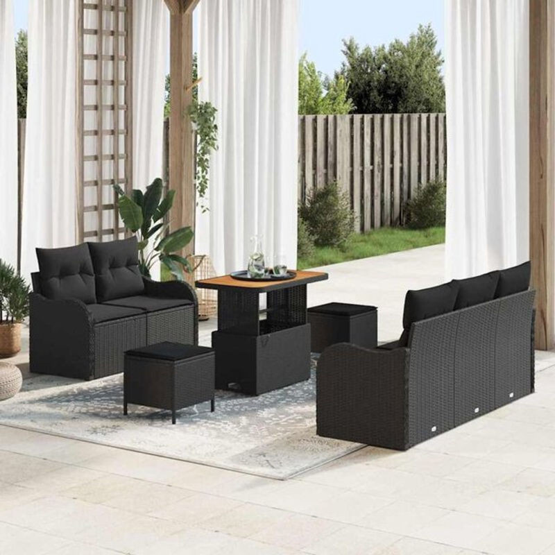 Vidaxl Garten-Sofa-Set mit 8-teiligen Kissen und Hocker in Schwarz, modernes modulares Rattan-Set mit Aufbewahrungsmöglichkeit, B/T/H: 90 x 55 x 71 cm - Bild 1