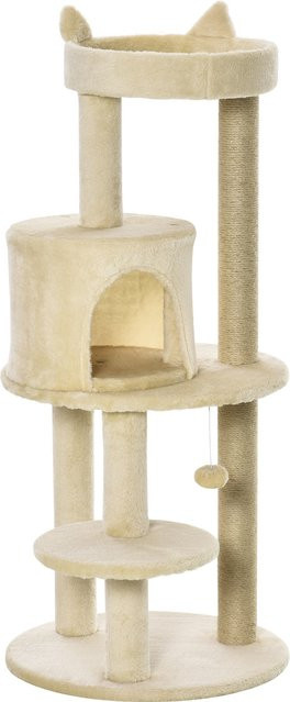 PawHut Katzenbaum mit Höhle und Spielball in Creme, Kratzmöbel mit Sisal-Elementen, Durchmesser: 48 cm, Höhe: 104 cm, Aosom - Bild 1