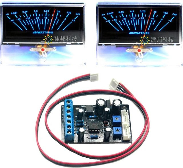 YJCO Set aus 2 Stück P-97 VU-Meter Audio-Lautstärkeregler mit Hintergrundbeleuchtung und 1 Stück TA7318P VU-Meter-Treiberplatine - Bild 1