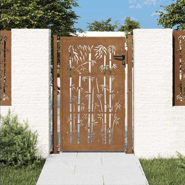 Vidaxl Gartentor aus Cortenstahl mit Bambusmotiv in Braun, B/H: 105 x 130 cm - Bild 1