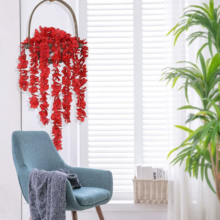 Künstliche Sakura Girlande aus Seide und Rattan in Pink und Rot für Hochzeiten und Wanddekoration - Bild 2