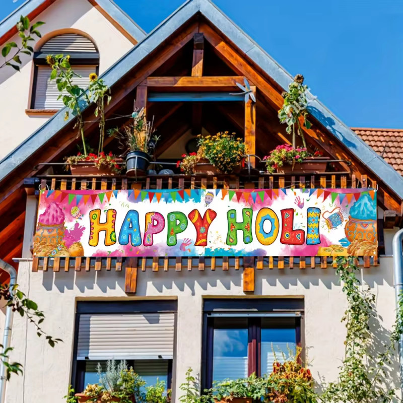 VIKAMA Happy Holi Party Banner Dekoration in Mehrfarbig mit Wimpel und Buchstaben für Innen- und Außenbereich - Bild 4