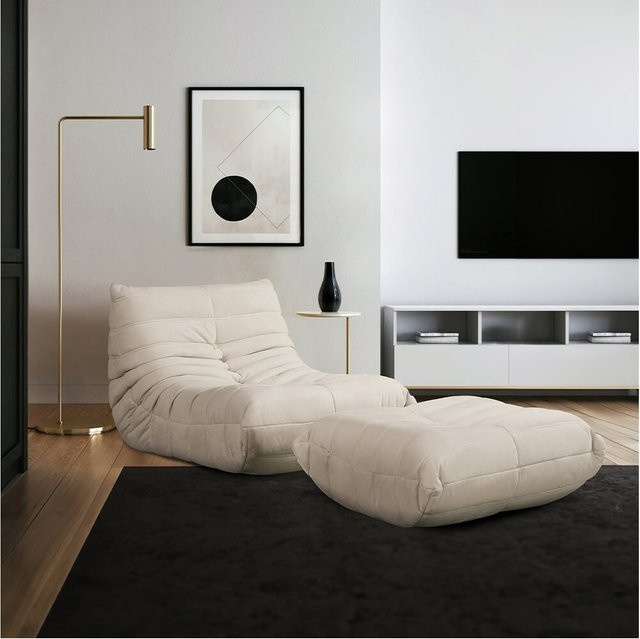 HOME DELUXE Relaxsessel CHILL mit Hocker in Anthrazit und Beige aus Samt und Stoff - Bild 1