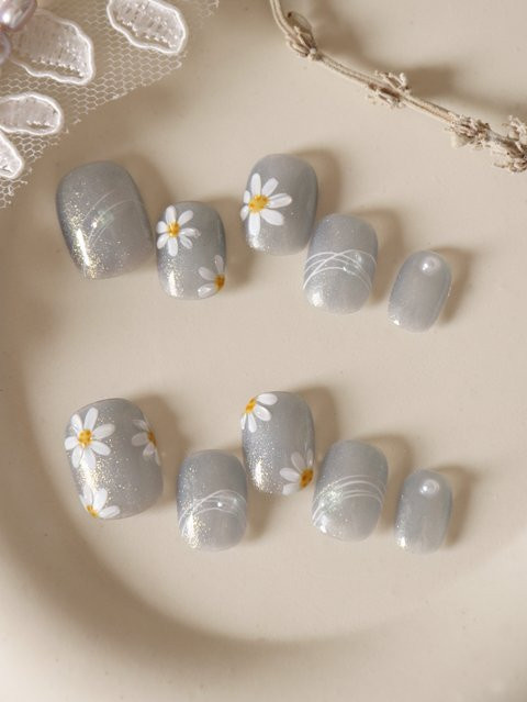 XEERCOOU Aufklebenägel, Blau, Katzenaugen & Gänseblümchen, 10 Stück - Bild 1