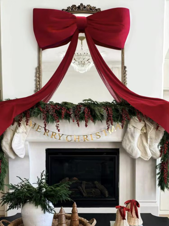 Riesige Weihnachtsbaum-Dekorationsschleife aus Samt in Rot oder Beige, Baumspitze für Weihnachtsbaum, Tür, Fenster oder Kamin, Höhe: 180 cm - Bild 5