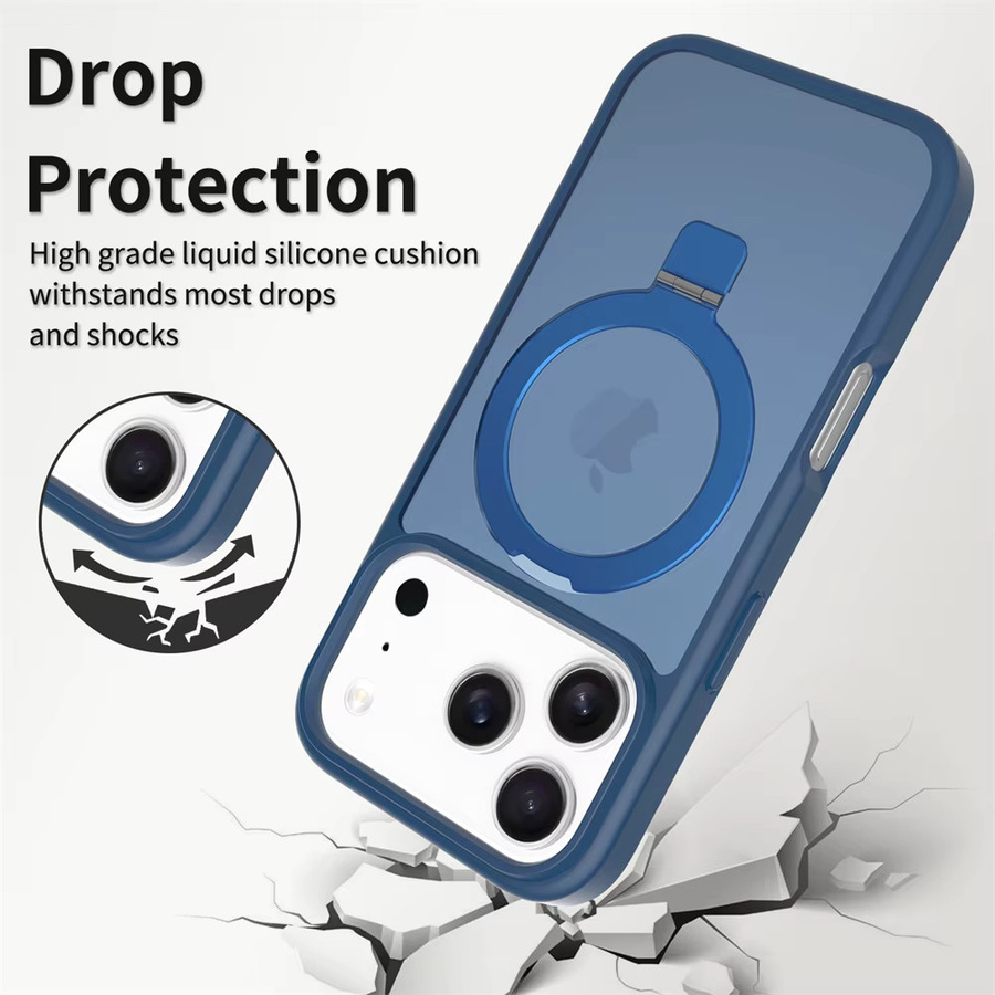 Vyimc MagSafe Magnetische Handyhülle mit Falten-Standfunktion für iPhone 17 Air 16 15 Pro Max 16E 14 Plus 13 12 in mattierter transluzenter Optik, Grau und Blau - Bild 5