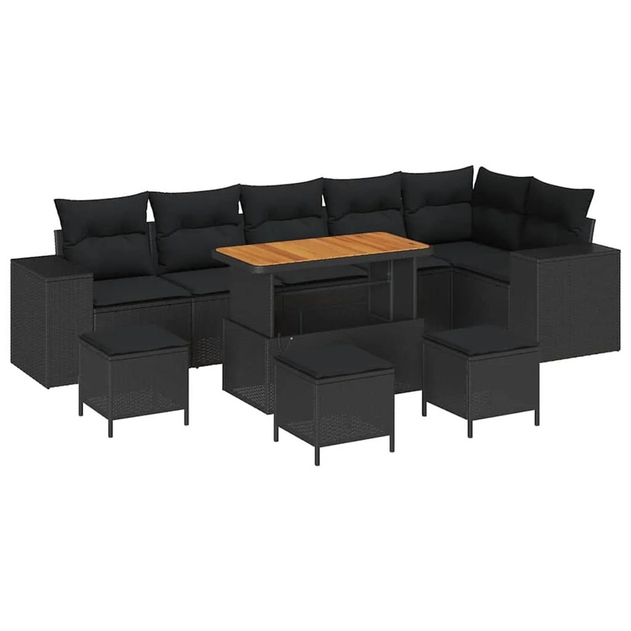 vidaXL Garten-Sofa-Set aus Poly-Rattan in Schwarz mit Polsterung und Tisch, 10-teiliges L-Shape Lounge-Set - Bild 2