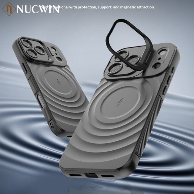 NUCWIN Ripple Case für iPhone 17 16 15 14 13 Pro Max Plus mit MagSafe und faltbarem Objektivständer, Stoßfeste Hülle in Schwarz - Bild 1