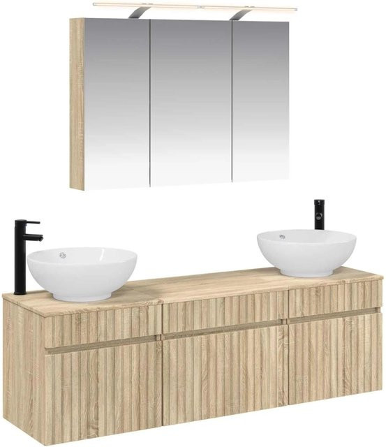vidaXL Badezimmerschrank-Set 4-teilig in Sonoma-Eiche, modern mit LED-Beleuchtung und Waschtischunterschrank - Bild 1