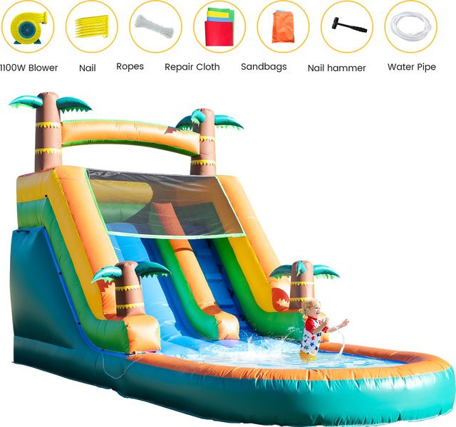 KING INFLATABLE Kommerzielle aufblasbare Wasserrutsche mit Pool aus PVC in Mehrfarbig - Bild 1