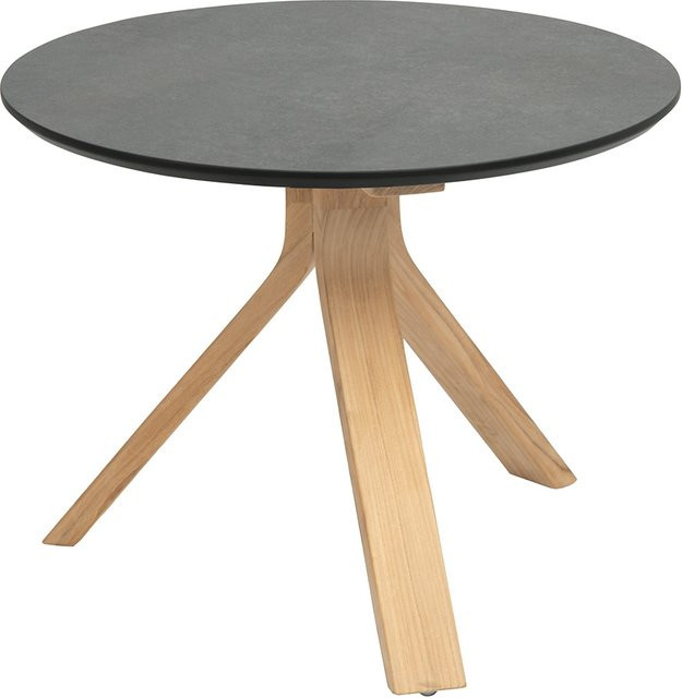 Stern Beistelltisch Freddie mit Teakholzplatte und Silverstar 2.0 Tischplatte Smoky in Grau und Braun, Durchmesser: 55 cm - Bild 1