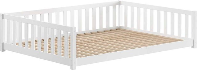 VIPACK Dallas Bodenbett und Daybett aus massiver Kiefer, umbaubar, mit seitlicher Umrandung, Farbe Weiß lackiert, Liegefläche B: 140 cm, T: 200 cm - Bild 1