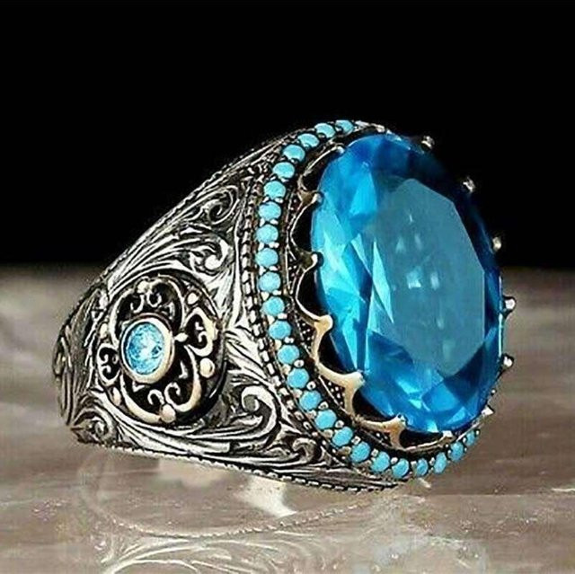 POMOiii Aquamarin-Ring, Zirkonia, blue, Herren - Bild 1