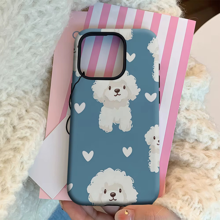 Potdemiel Handyhülle mit blau-weißem Pudel und Herz für iPhone 17 16 15 14 13 Pro Max Plus mit doppelschichtiger Rückseite - Bild 3