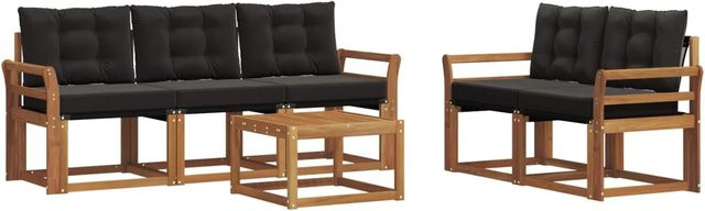 vidaXL Outdoor-Sofagarnitur 6-teilig aus Akazienholz und Textilene in Natur und Schwarz - Bild 1