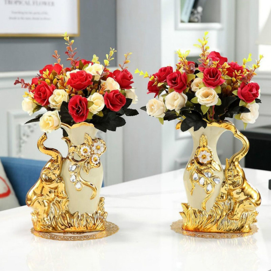 Keramik-Blumenvase im europäischen Stil mit Elefant-Motiv in Gold - Bild 4