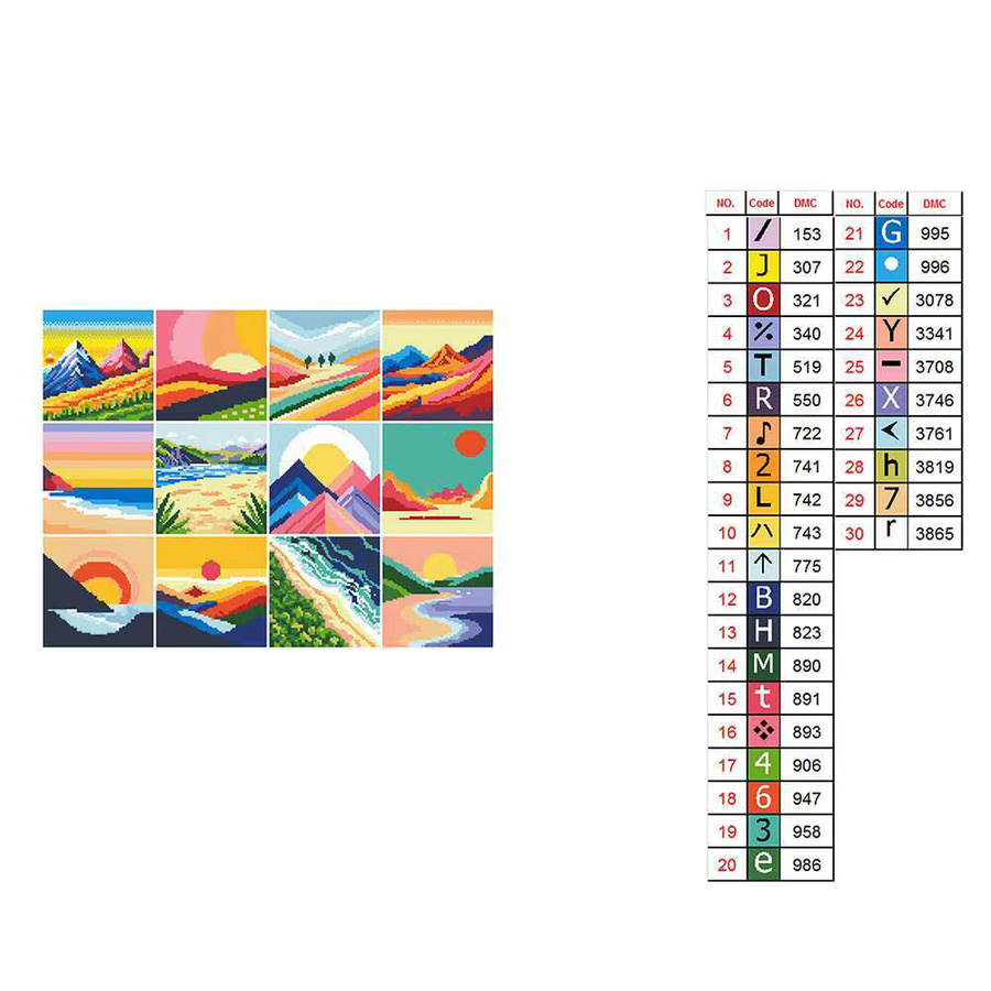 HUACAN 12er Set Mini-Diamantgemälde mit Cartoon-Sonnenuntergang-Motiv, rundes Mosaik in Multicolor zur modernen Heimdekoration - Bild 4