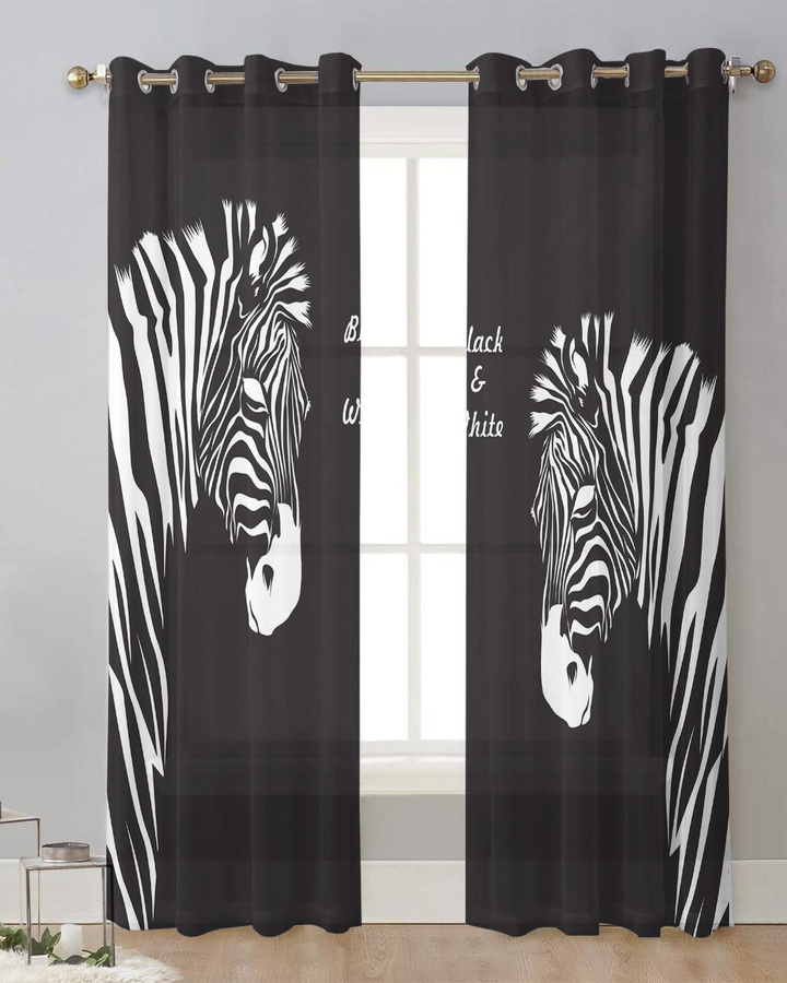 Transparente Zebra-Vorhänge in Schwarz aus Tüll, Voile und Organza für Wohnzimmer und Küche, Breite: 135 cm, Höhe: 137 cm - Bild 4