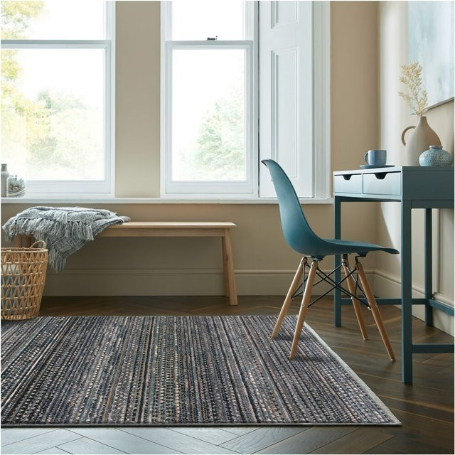 Strapazierfähiger Teppich Kadima Design von PERRAN in Blau gestreift, B/T: 120 x 160 cm - Bild 1