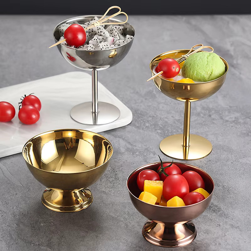 N2HAO Retro-Dessertbecher aus Edelstahl 304 mit hohem Fuß für Eis, Pudding und Cocktails - Bild 3
