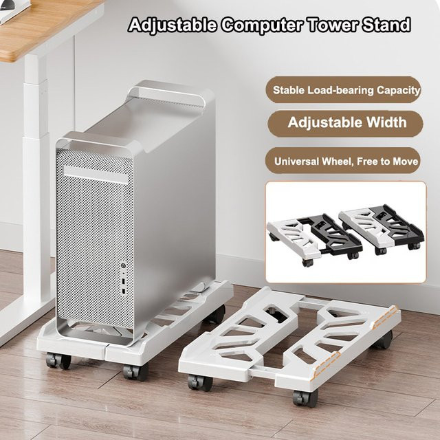 BEISHI Mobiler Computerständer mit Rollrädern, Ergonomischer Untertisch-CPU-Halter in Transparent/Grau - Bild 1