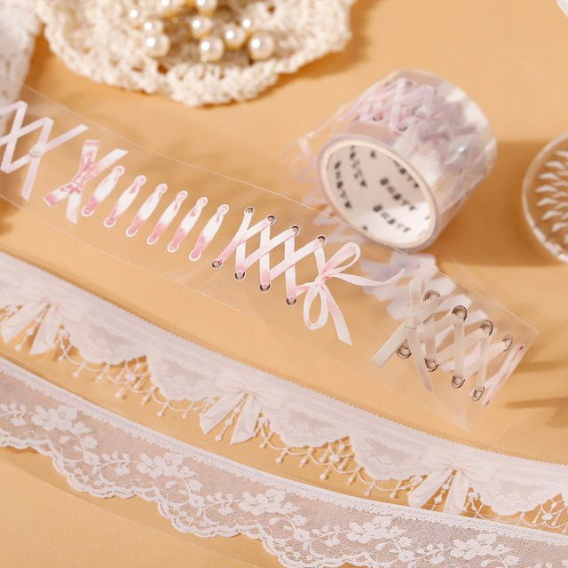 Vintage Perlen-Spitzenband mit Schleife aus PET für DIY-Projekte, Scrapbooking und Journaling, Breite: 3 cm, Länge: 200 cm - Bild 1