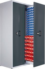 Kappes Zugwagenschrank RasterPlan Mod. 6 7035/7016 mit 2 Auszügen und 1 bestücktem Auszug, grau/blau, abschließbar, Wandmontage, Stahl/Kunststoff, Breite: 60,0 cm, Höhe: 110,0 cm, Tiefe: 35,0 cm - Bild 1
