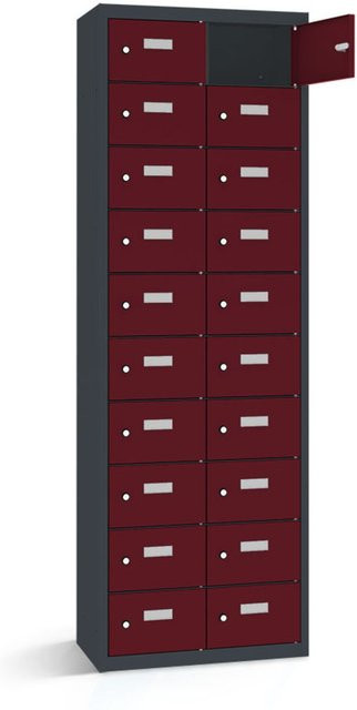 rotstahl Wertfachschrank mit 20 Fächern in Bordeaux und anthrazitgrauem Korpus, B/T/H: 80 x 50 x 180 cm - Bild 1