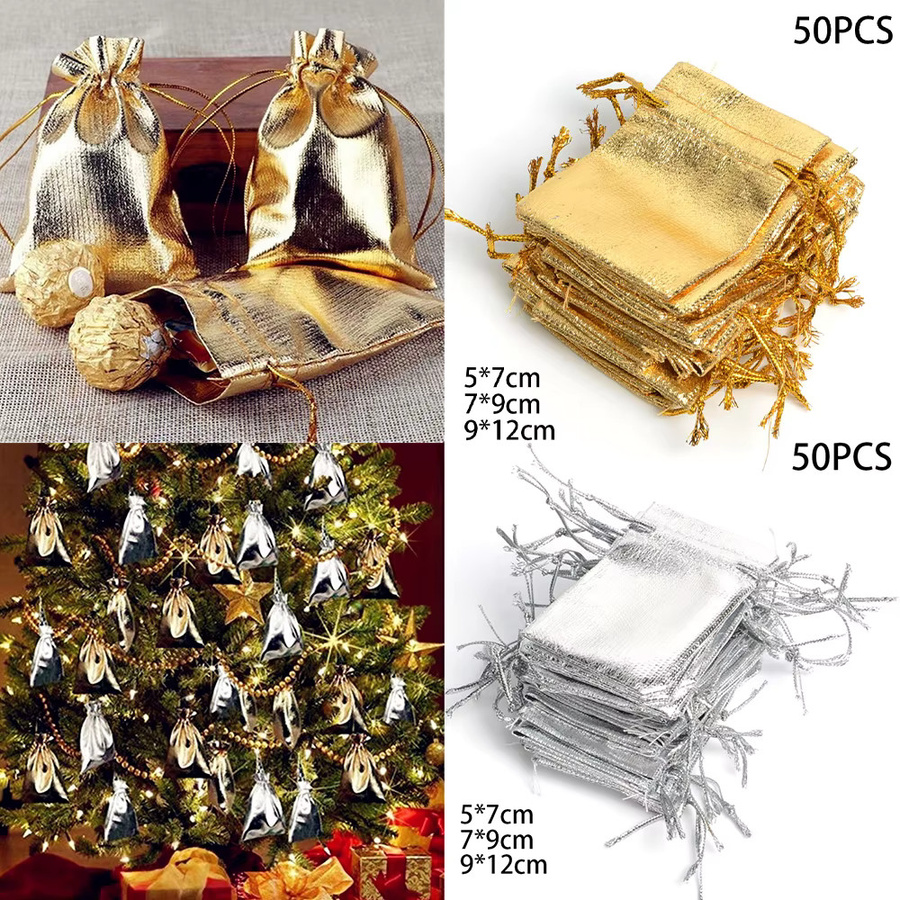 50 Stück Organza Kordelzug Beutel in Gold und Silber für Geschenke, Schmuck und Süßigkeiten - Bild 2